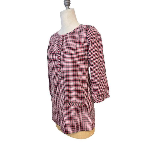 Lacoste Red Blue Plaid Tunic Top 38 US small 6 - Picture 2 of 5